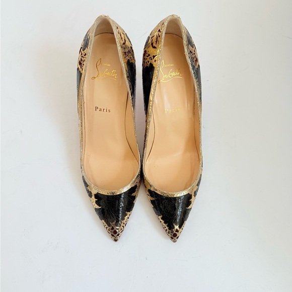 Christian Louboutin Black Gold Floral Laser Samurai Kanzai 85mm pumps EU 41 - Picture 9 of 11